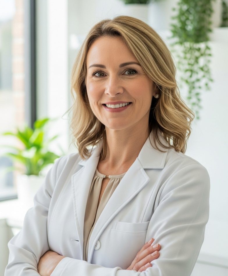 Dr. Sarah Lindqvist smiling in a bright dental office